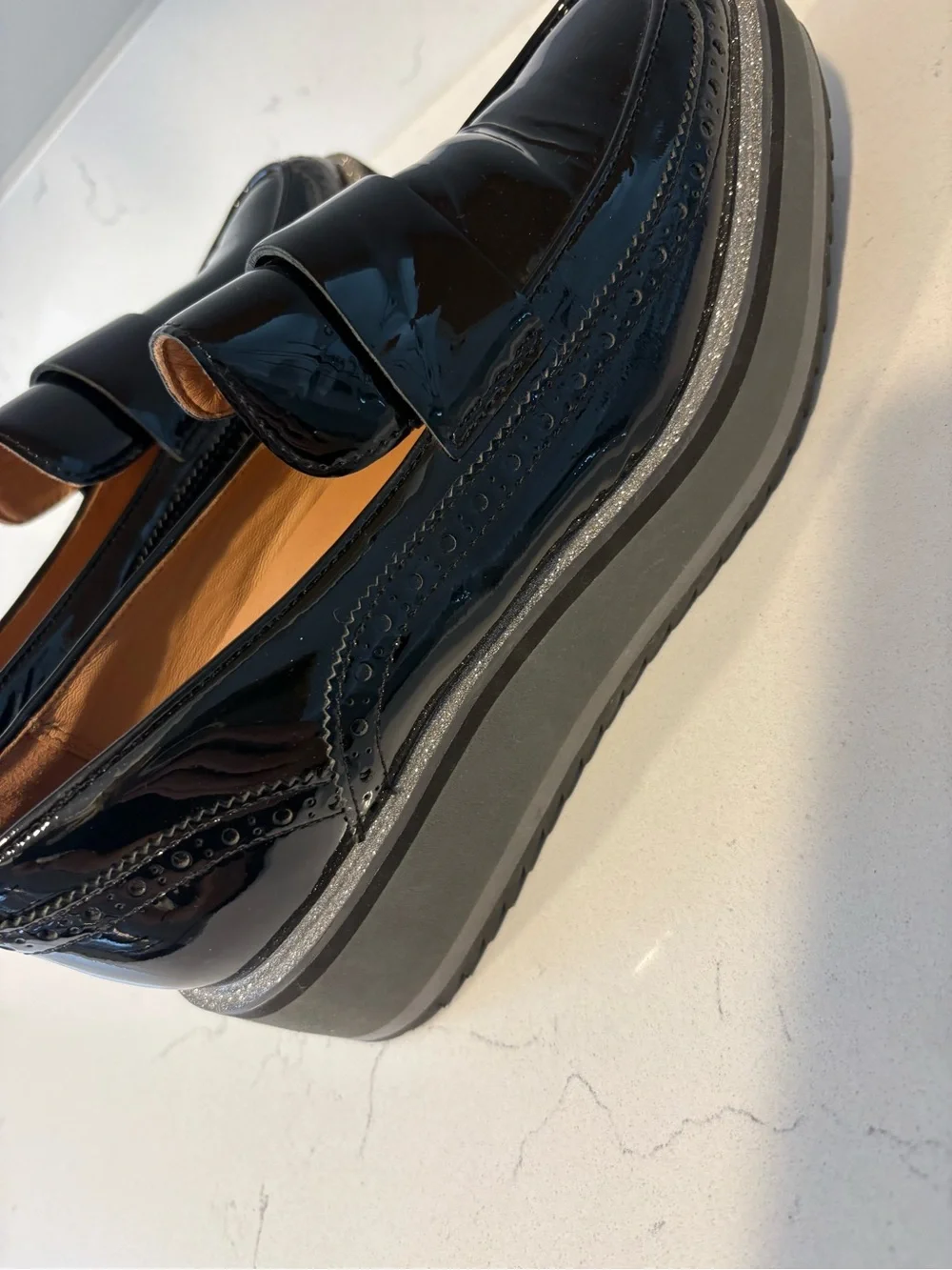 Black Patent Leather Platform Johnston & Murphy Loafers